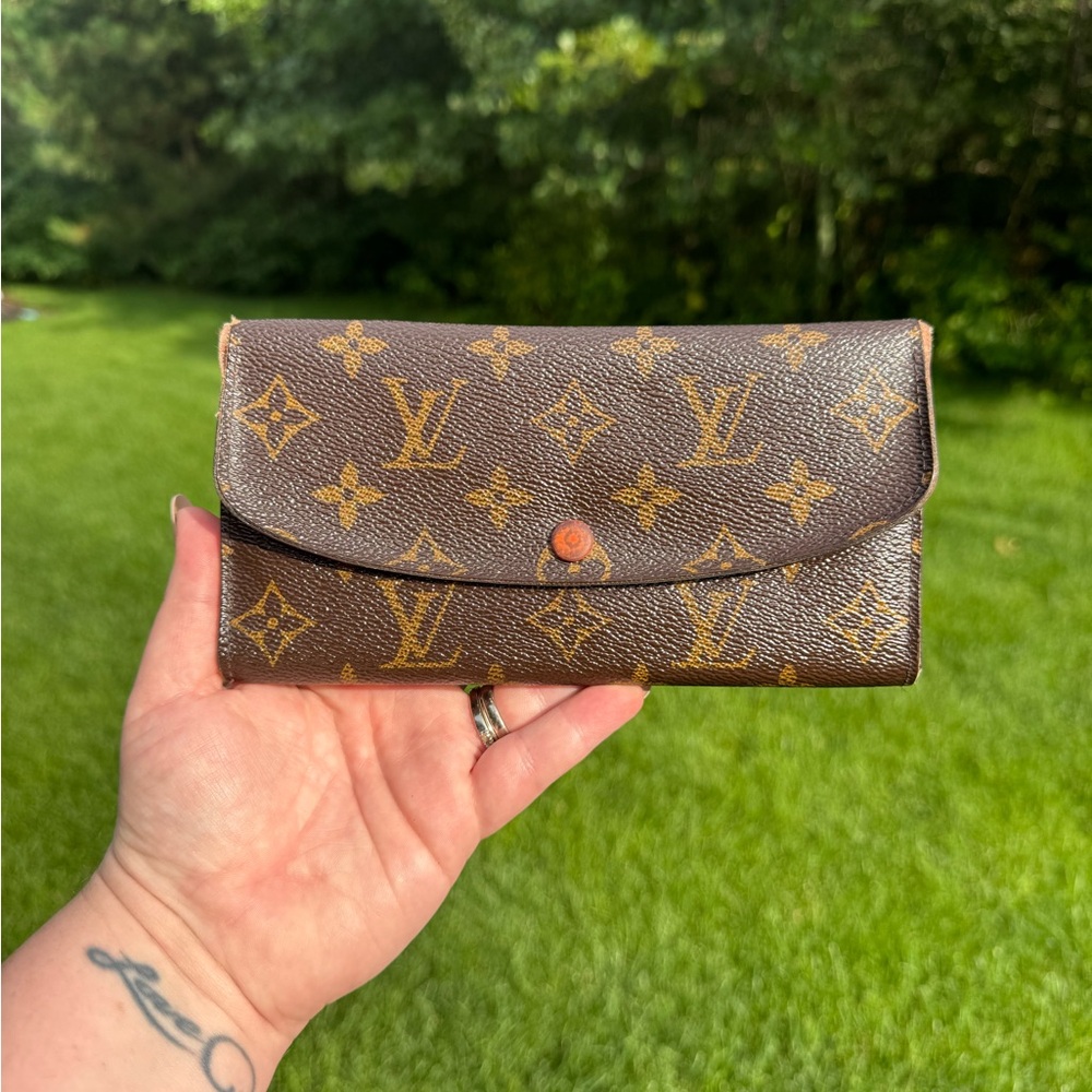 Louis Vuitton Brown Monogram Wallet with Orange Accents